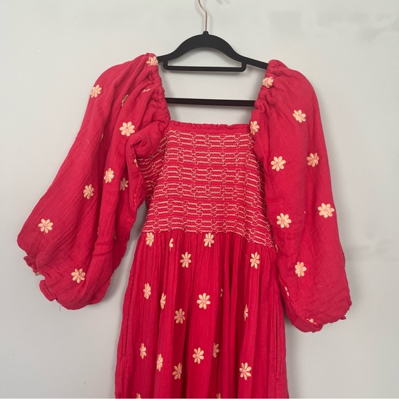 NWT FREE PEOPLE DAHLIA EMBROIDERED MAXI DRESS SIZE XS IN WATERMELON - Picture 9 of 15